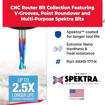 Amana Tool Spektra Coated Solid Carbide CNC V-Groove Router Bits Pack - 8-Pc in Wooden Box