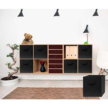 Pomatree 13x13x13 Inch Storage Cubes - 4 Pack - Large and Sturdy Storage Bins | Dual Handles, Foldable | Cube Organizer Bin | Fabric Baskets for Organizing Closet, Clothes and Toys (Black)