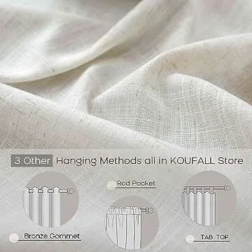 KOUFALL 72 Inch Curtains Long for Living Room 2 Panels Set,Sheer Linen Semi Light Filtering Window Drapes 72 Inch Length for Bedroom Dining Room,52 in Wide,Cream Beige
