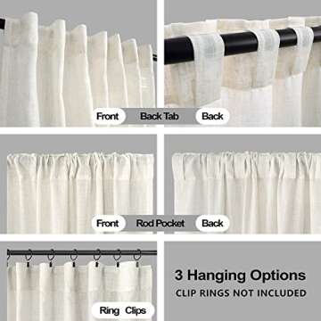 KOUFALL 72 Inch Curtains Long for Living Room 2 Panels Set,Sheer Linen Semi Light Filtering Window Drapes 72 Inch Length for Bedroom Dining Room,52 in Wide,Cream Beige