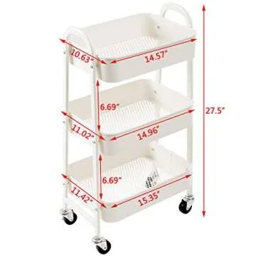 AGTEK Makeup Cart, Movable Rolling Organizer Cart, White 3 Tier Metal Utility Cart