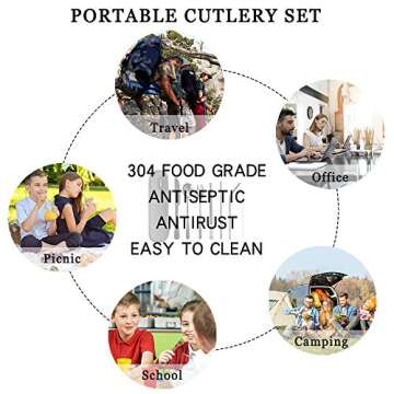 Reusable Utensils with Case - Lunch Utensil Case Black Portable Flatware Stainless Set with Case and Straw, Straight Straw, Knife, Fork, Spoon