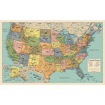 2 Pack - World Map Poster & USA Map Chart [Tan/Color] (LAMINATED, 18” x 29”)