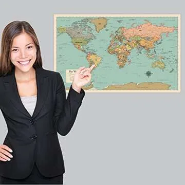 Vibrant Double-Sided World & USA Maps, Laminated 2 Pack