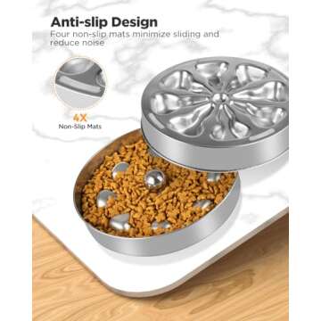 Oiwliur Slow Feeder Dog Bowls - Stainless Steel Non-Slip Metal Slow Feeding Bowl Suitable for Dry, Wet, or Raw Food, 5 Cups Large Capacity Dog Bowl, Double-Sided Design Ideal for All Dog Sizes