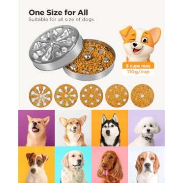 Oiwliur Slow Feeder Dog Bowls - Stainless Steel Non-Slip Metal Slow Feeding Bowl Suitable for Dry, Wet, or Raw Food, 5 Cups Large Capacity Dog Bowl, Double-Sided Design Ideal for All Dog Sizes