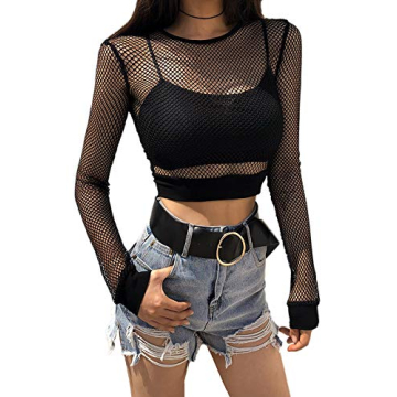 Velius Women's Sexy Mesh Fishnet Crop Top Hoodie