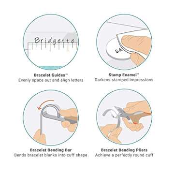 ImpressArt - Essential Bracelet Kit for Making Metal Stamping Blank Bracelets Includes Bracelet Bending Bar, Bracelet Bending Pliers, Enamel Sample, Bracelet Guides and 8 Bracelet Blanks