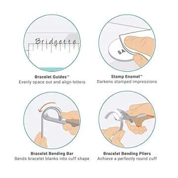 ImpressArt - Essential Bracelet Kit for Making Metal Stamping Blank Bracelets Includes Bracelet Bending Bar, Bracelet Bending Pliers, Enamel Sample, Bracelet Guides and 8 Bracelet Blanks