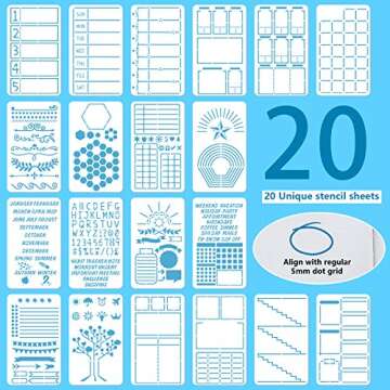 SAVITA 20Pcs 4x7 Inch/10.2x17.8 cm Ultimate Productivity Journal Stencils Set for Dotted Journals Journal Supplies for Notebook Journal Diary Scrapbook DIY Drawing Template