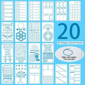 SAVITA 20Pcs 4x7 Inch/10.2x17.8 cm Ultimate Productivity Journal Stencils Set for Dotted Journals Journal Supplies for Notebook Journal Diary Scrapbook DIY Drawing Template
