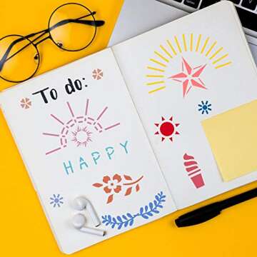 SAVITA 20Pcs 4x7 Inch/10.2x17.8 cm Ultimate Productivity Journal Stencils Set for Dotted Journals Journal Supplies for Notebook Journal Diary Scrapbook DIY Drawing Template