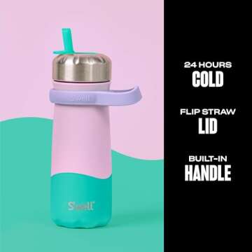 S'well Stainless Steel Traveler with Flip Straw Lid, 16oz, Pastel Paradise, Triple Layered Vacuum Insulated Containers Keeps Drinks Cold for 24 Hours, BPA Free, Easy Carrying On the Go