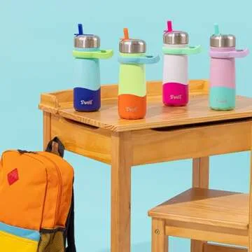 S'well Stainless Steel Traveler with Flip Straw Lid, 16oz, Pastel Paradise, Triple Layered Vacuum Insulated Containers Keeps Drinks Cold for 24 Hours, BPA Free, Easy Carrying On the Go