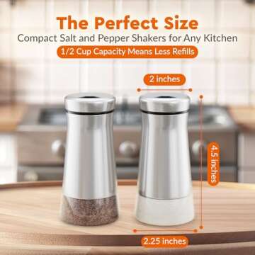 HOME EC Original Salt and Pepper Shakers Set with Adjustable Pour Holes - Glass and Stainless Steel Salt Shaker and Pepper Shaker - Farmhouse Spice dispenser for salts, ground peppercorn and spices