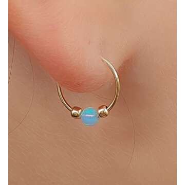 Gold Hoop Earrings for women - Blue Opal Huggie Earrings- Lobe Snug Hoop Earring- Gold Hoop Earrings - Minmalist Earrings - Dainty Hoop Earrings for Lobe