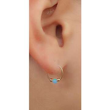 Gold Hoop Earrings for women - Blue Opal Huggie Earrings- Lobe Snug Hoop Earring- Gold Hoop Earrings - Minmalist Earrings - Dainty Hoop Earrings for Lobe