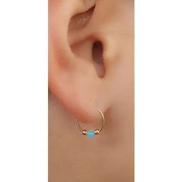 Gold Hoop Earrings for women - Blue Opal Huggie Earrings- Lobe Snug Hoop Earring- Gold Hoop Earrings - Minmalist Earrings - Dainty Hoop Earrings for Lobe