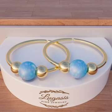 Gold Hoop Earrings for women - Blue Opal Huggie Earrings- Lobe Snug Hoop Earring- Gold Hoop Earrings - Minmalist Earrings - Dainty Hoop Earrings for Lobe