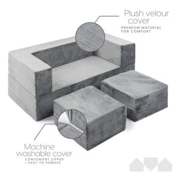 Milliard Kids Couch - Modular Kids Sofa for Toddler and Baby Playroom/Bedroom Furniture (Grey) with Bonus Pillow