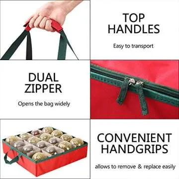 Large 2-in-1 Christmas Ornament Storage Box & Xmas Figurine Container - Easy Access Removable Trays, Keeps 73 Holiday Ornaments - Adjustable Extent Area for Figurines and Pockets for Decoration