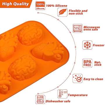 Kamehame Brain and Heart Cake Mold, 2 Pieces Silicone Jello Molds, Halloween Simulation Human Organ Cupcake Muffin Molds, Orange