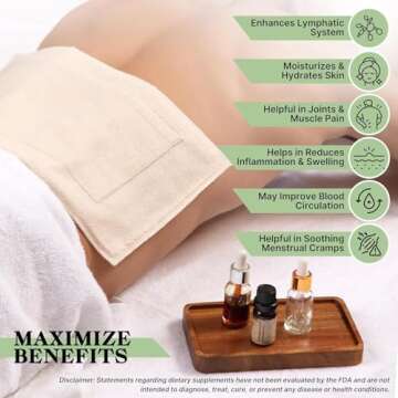 LONDON LINENS 2Pcs 100% Natural Cotton Flannel Castor Oil Pack - Unbleached, Double Brushed Cotton Fabric Castor Oil Wrap for Abdomen, Joints & Other Areas with Front Pocket for Hot & Cold Packs