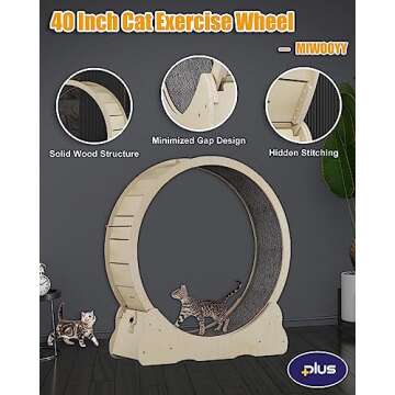 MIWOOYY Large Cat Exercise Wheel 40 inch - Natural Solid Wood Cat Wheel Exerciser for Indoor Cats, S...