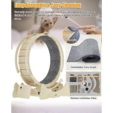 MIWOOYY Large Cat Exercise Wheel 40 inch - Natural Solid Wood Cat Wheel Exerciser for Indoor Cats, Safety Cat Treadmill with Lock & Minimized Gapdesign