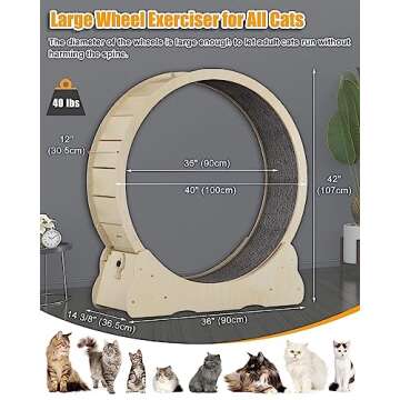 MIWOOYY Large Cat Exercise Wheel 40 inch - Natural Solid Wood Cat Wheel Exerciser for Indoor Cats, Safety Cat Treadmill with Lock & Minimized Gapdesign