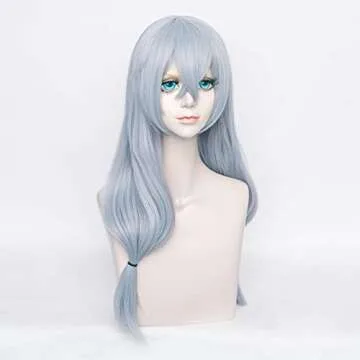 Amback Long Blue Cosplay Wig for Women Girls, Probeauty Heat Resistant Synthetic Wig with Bangs + Wig Cap for Halloween Costume Cosplay