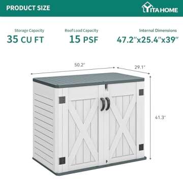 YITAHOME Outdoor Horizontal Storage Shed with X-Shaped Lockable Door, 35 Cu Ft Weather Resistant Resin Tool Shed w/o Shelf, Ideal for Bike, Trash Cans, Garden Tools, Lawn Mowers, Light Gray
