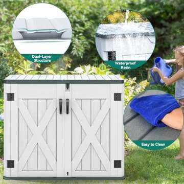 YITAHOME Outdoor Horizontal Storage Shed with X-Shaped Lockable Door, 35 Cu Ft Weather Resistant Resin Tool Shed w/o Shelf, Ideal for Bike, Trash Cans, Garden Tools, Lawn Mowers, Light Gray
