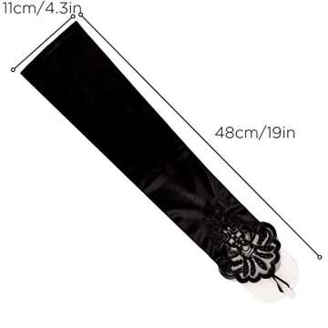 SAVITA Black Fingerless Long Gloves Pierced Elbow Length Satin Lace Gloves 19 Inches Stretchy Opera ...