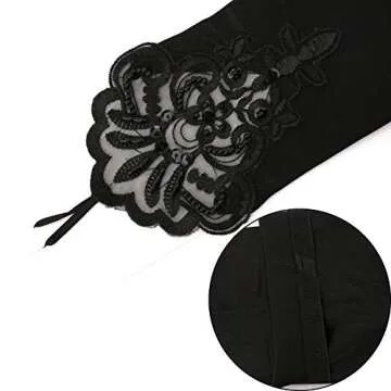 SAVITA Black Fingerless Long Gloves Pierced Elbow Length Satin Lace Gloves 19 Inches Stretchy Opera Evening Party 1920s Gloves for Women Cosplay Bridal Wedding