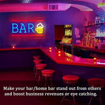 Bar Neon Sign, Beer LED Neon Light for Wall Decor, USB Powered Neon Bar Signs, Acrylic Bar Neon Ligh...