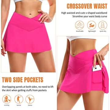 Crossover Pleated Tennis Skirts for Women with Pockets