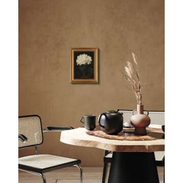 HUARCEY Gold Framed Vintage Wall Art for Living Room, Flowers Painting Canvas Prints Shelf Decor for Kitchen, Aesthetic Bedroom Wall Art, Christmas Gifts for Friends or Family (White Hydrangea 8"x10")