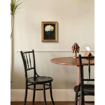 HUARCEY Gold Framed Vintage Wall Art for Living Room, Flowers Painting Canvas Prints Shelf Decor for Kitchen, Aesthetic Bedroom Wall Art, Christmas Gifts for Friends or Family (White Hydrangea 8"x10")