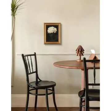 HUARCEY Gold Framed Vintage Wall Art for Living Room, Flowers Painting Canvas Prints Shelf Decor for Kitchen, Aesthetic Bedroom Wall Art, Christmas Gifts for Friends or Family (White Hydrangea 8"x10")