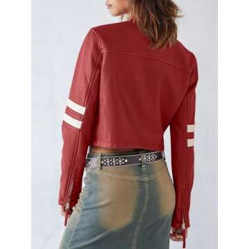 Saodimallsu Women’s Faux Leather Jackets Zip Up Stand Collar Cropped Motocross PU Coats