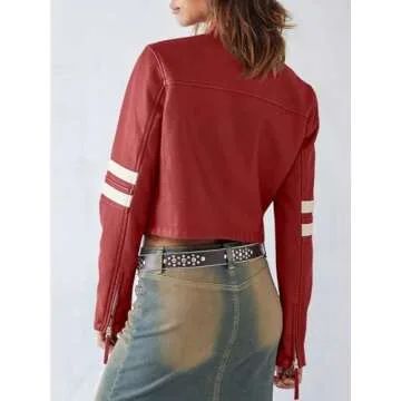 Saodimallsu Women’s Faux Leather Jackets Zip Up Stand Collar Cropped Motocross PU Coats