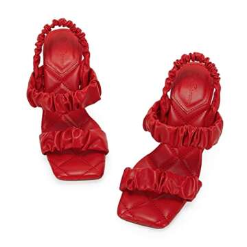 Ermonn Red Heels: Stylish Ruched Backless Stiletto Sandals
