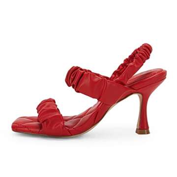 Ermonn Red Heels: Stylish Ruched Backless Stiletto Sandals