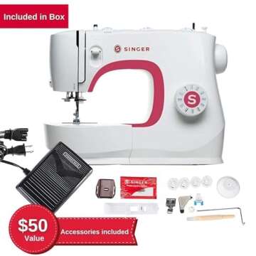 SINGER MX231 Lightweight & Portable Sewing Machine with Accessory Kit & Foot Pedal | 97 Stitch Applications, LED Light & 1-step Buttonhole | Great for Crafts & Mending