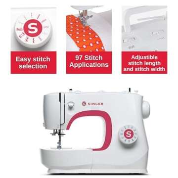 SINGER MX231 Lightweight & Portable Sewing Machine with Accessory Kit & Foot Pedal | 97 Stitch Applications, LED Light & 1-step Buttonhole | Great for Crafts & Mending