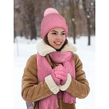 Winter Warm Hat Scarf Touch Screen Gloves Set