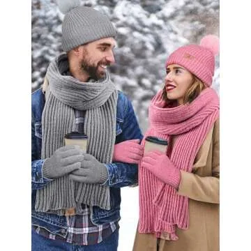 Winter Warm Hat Scarf Touch Screen Gloves Set