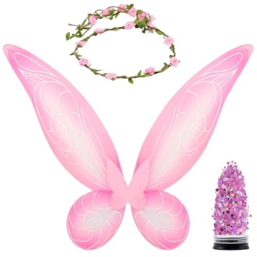 Funcredible Pink Fairy Wings, Fairy Crown and Glitter - Fairy Costume Accessories - Butterfly Costum...