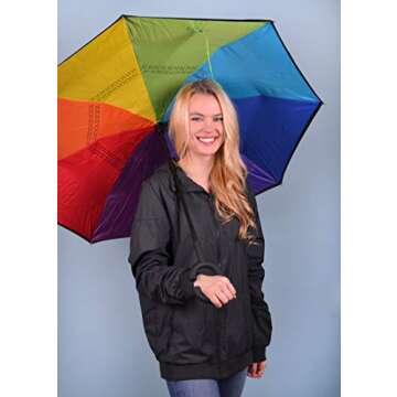 Parquet Rainbow Double Layer Inverted Umbrellas - C Shaped Handle Reverse Folding Windproof Umbrella...